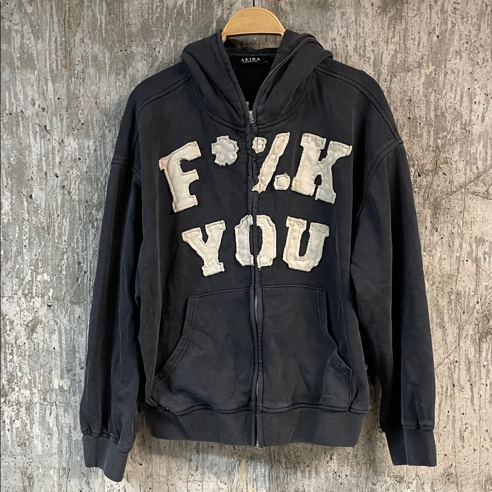 AKIRA Black Zip-Up Hoodie with Cream Graphic - Picture 4 of 7